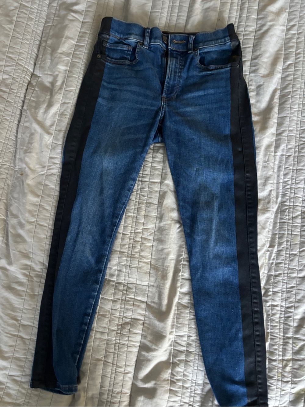 Express Blue Skinny Jeans with Black Side Stripes